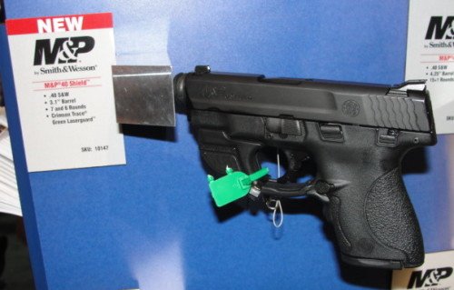 The S&W Shield with Crimson Trace Green Laser on display at SHOT.