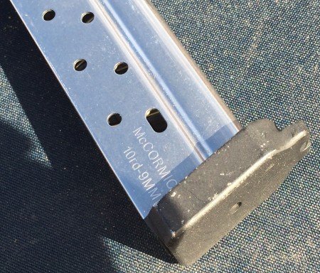 The Pincus I.C.E. claw magazine base plates increase tactile function during loading and stripping - here on McCormick XP 9mm steel magazines.